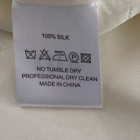 TBA To Be Adored Silk Blouse Medium Cream Ivory Black Collar Semi Sheer Zip Back - Picture 6 of 9